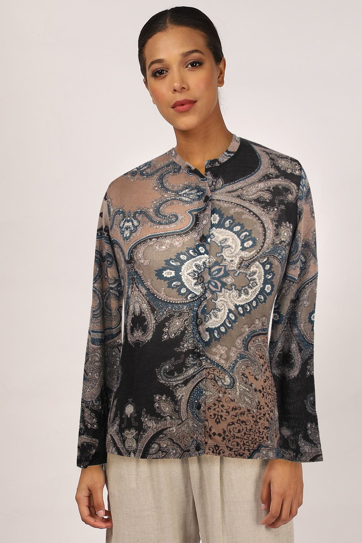 Black & Brown Paisley Cashmere Silk Sweater