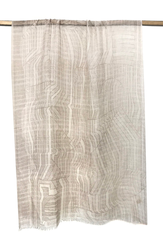 Contour lines Beige and white Silk Cashmere Scarf