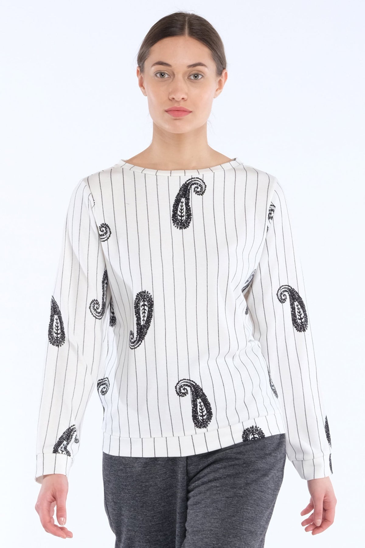 White Paisley Modal Cotton Sweater
