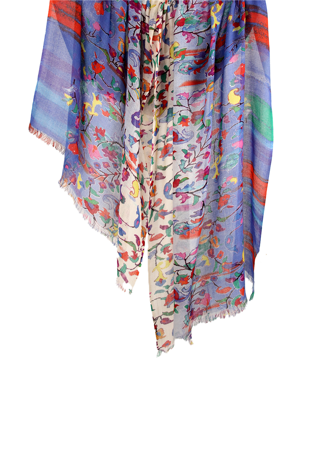 Blue Floral Silk Cashmere Scarf