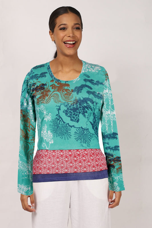 Turquoise Floral Cashmere Silk Sweater
