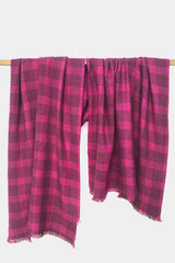 Fuchsia and Black Silk Wool Cashmere Scottish Plaid Scarf