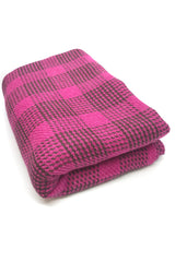 Fuchsia and Black Silk Wool Cashmere Scottish Plaid Scarf