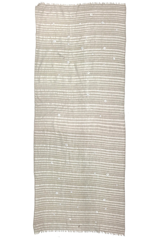 Stone and White Linear Silk Cashmere Scarf