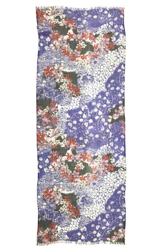 Purple Floral Abstract Silk Cashmere Scarf