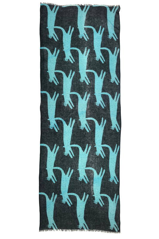 Blue and Black Feline Silk Cashmere Scarf