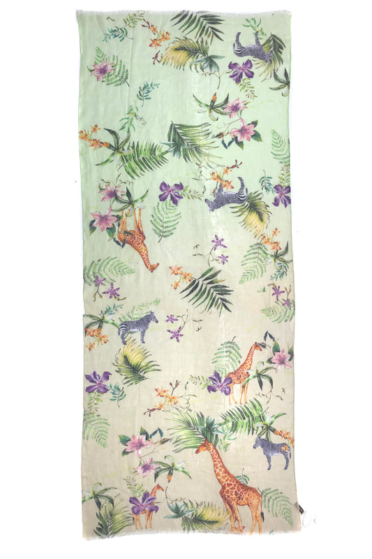 Green Flora & Fauna Linen Scarf