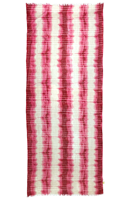 Shibori Petal Red and Ivory Silk Cashmere Scarf