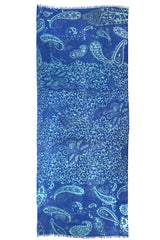 Cobalt-Blue Paisley Silk Cashmere Scarf