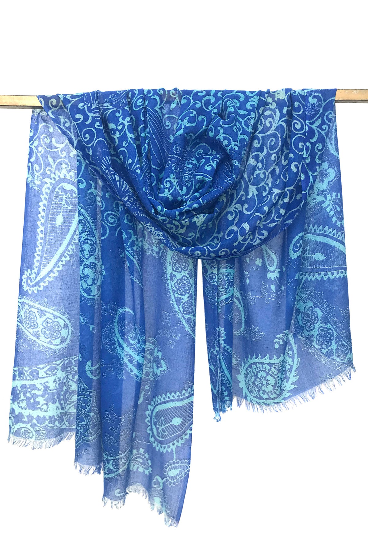 Cobalt-Blue Paisley Silk Cashmere Scarf