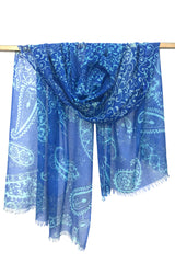 Cobalt-Blue Paisley Silk Cashmere Scarf