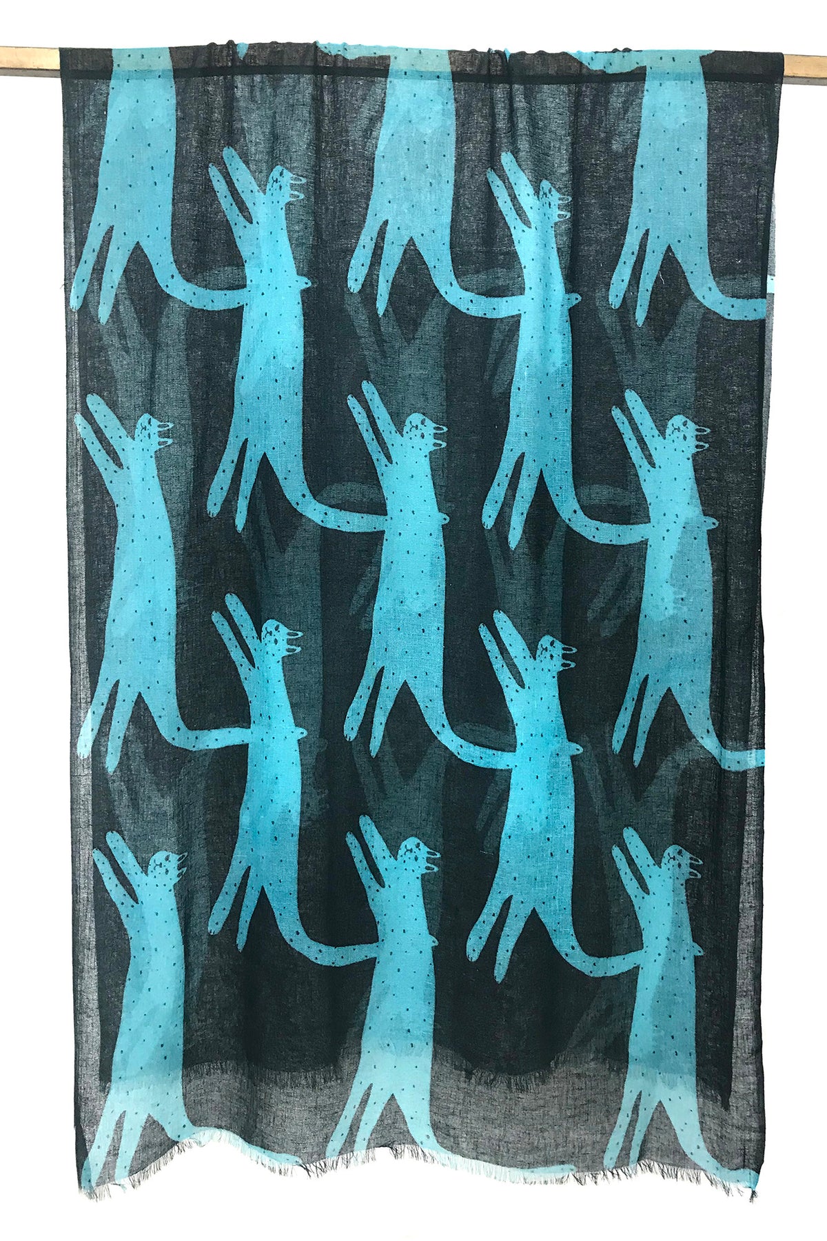 Blue and Black Feline Silk Cashmere Scarf