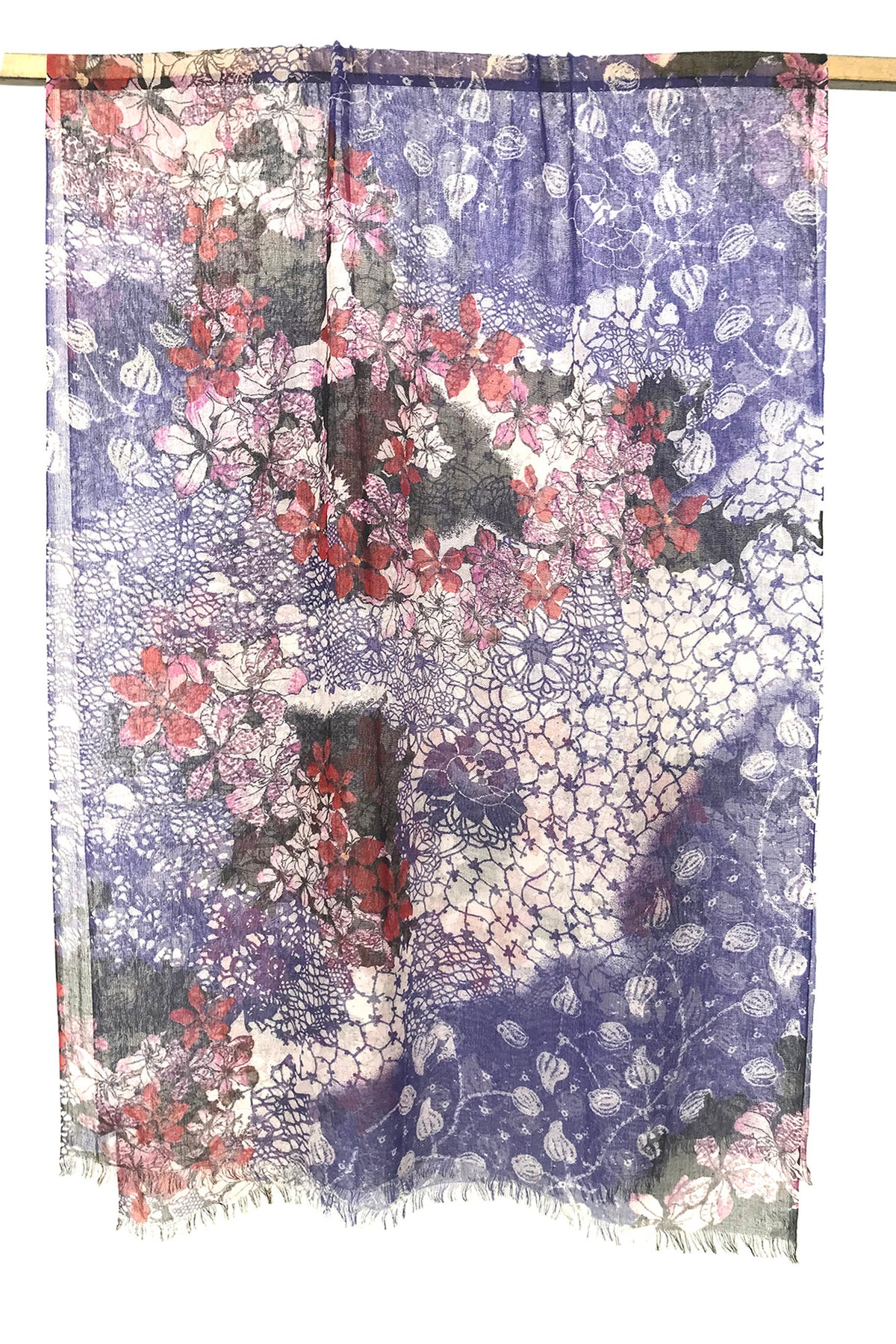 Purple Floral Abstract Silk Cashmere Scarf