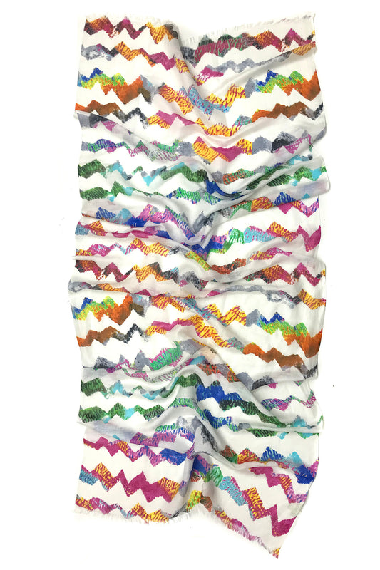 Kaleidoscopic Lines Silk Linen Scarf