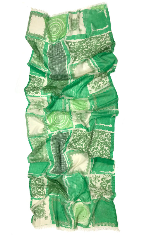 Emerald Green Paisley Silk Cashmere Scarf