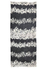 Black and White Blossoms Silk Linen Cashmere Scarf