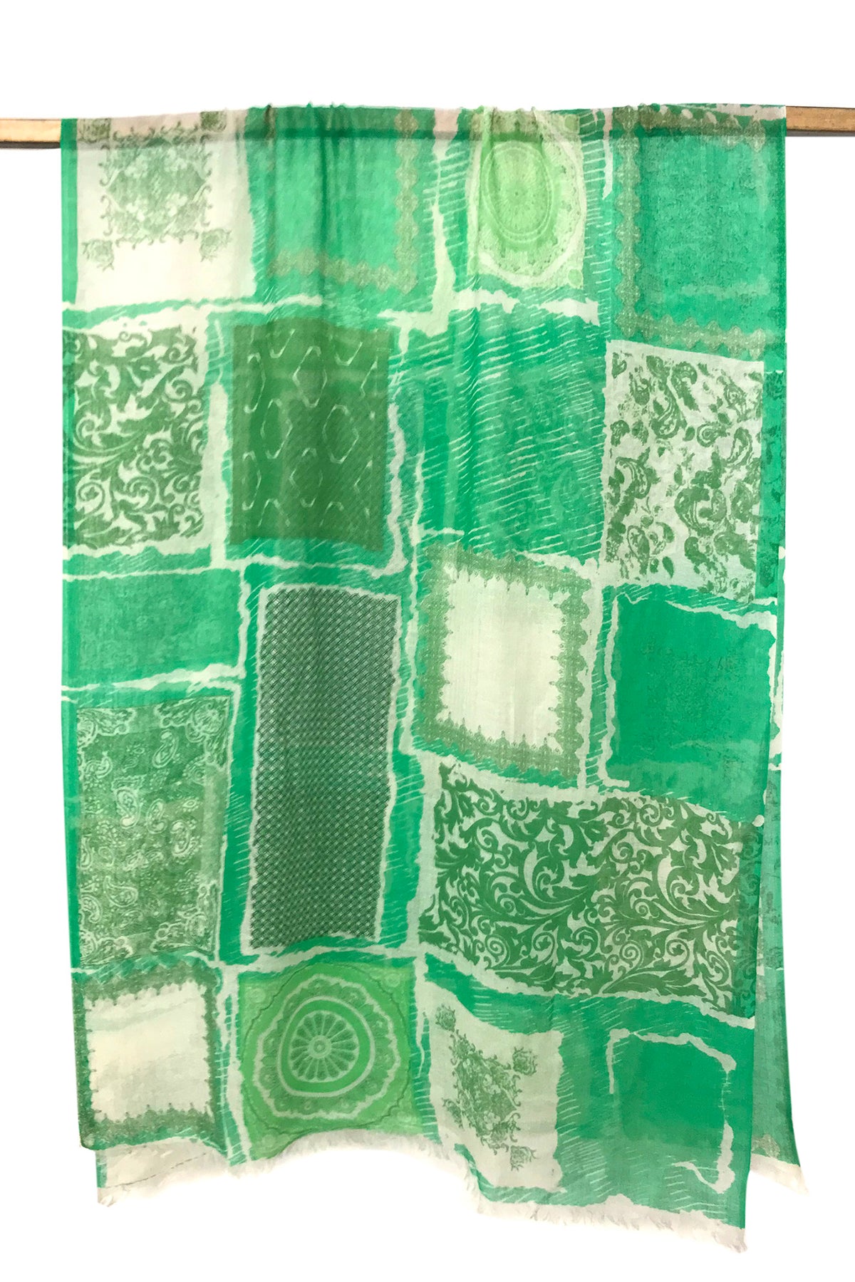 Emerald Green Paisley Silk Cashmere Scarf