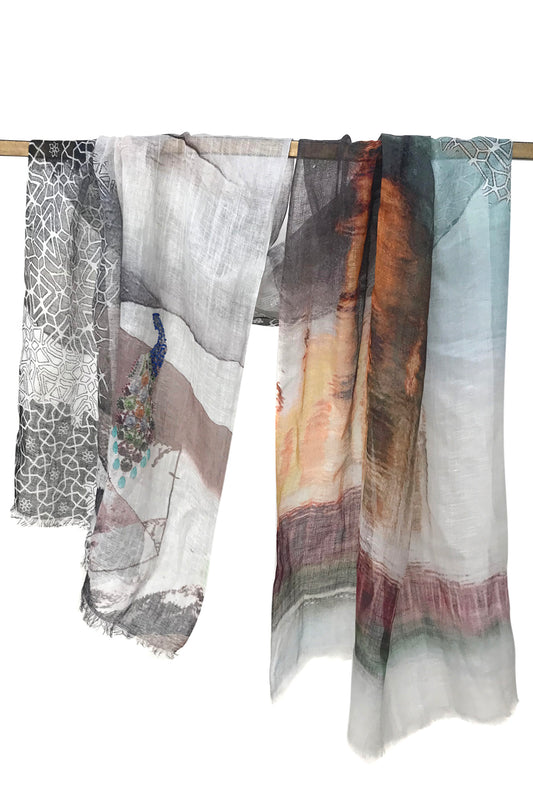 Multicolor Embroided Linen Scarf