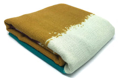 Ochre and Teal Organic Colour Blocked Silk Wool Cashmere Scarf