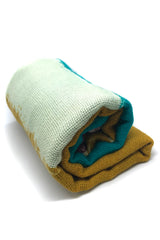 Ochre and Teal Organic Colour Blocked Silk Wool Cashmere Scarf