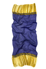 Navy and Ochre Frills Silk Cashmere Scarf