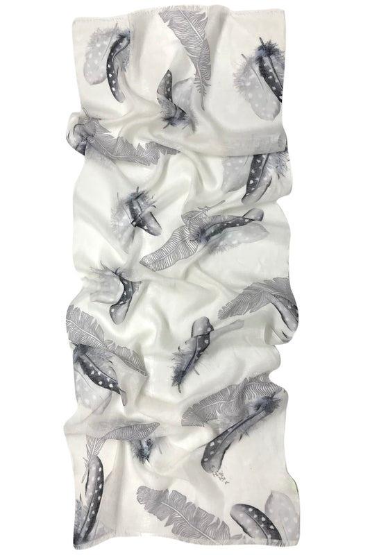 Feathers on Black & White Silk Linen Scarf