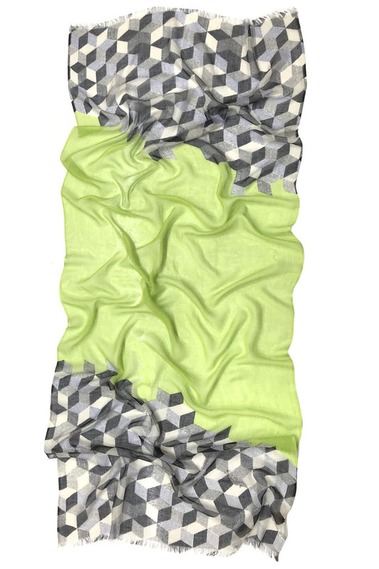 Tessalations on Green & Grey Contemporary Silk Cashmere Scarf