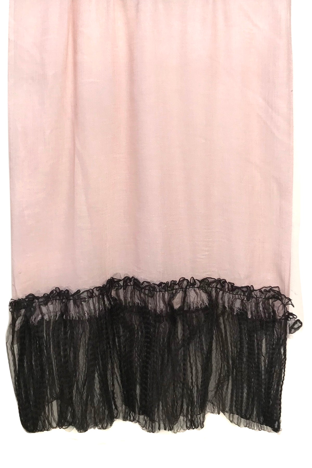 Blush and Black Frills Silk Cashmere Scarf