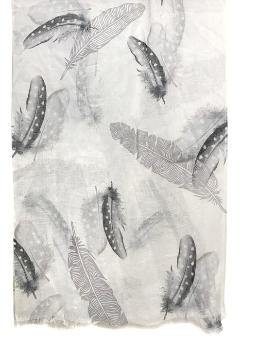 Feathers on Black & White Silk Linen Scarf