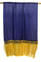 Navy and Ochre Frills Silk Cashmere Scarf