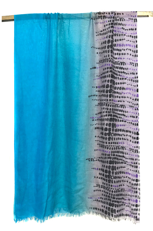 Ombre Blue & Grey Silk Cashmere Scarf