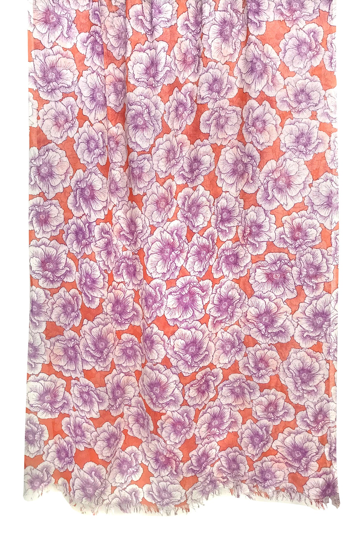 Carnations on Orange & Pink Floral Silk Cashmere Scarf