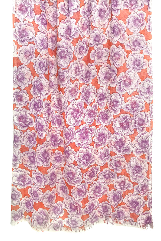 Carnations on Orange & Pink Floral Silk Cashmere Scarf