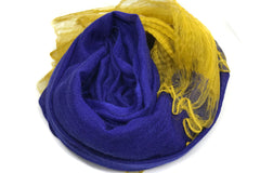 Navy and Ochre Frills Silk Cashmere Scarf