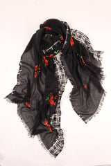 Black Floral Silk Cashmere Scarf