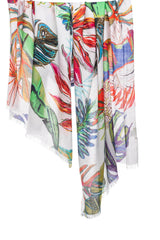 White Floral Modal Silk Wool Cashmere Scarf