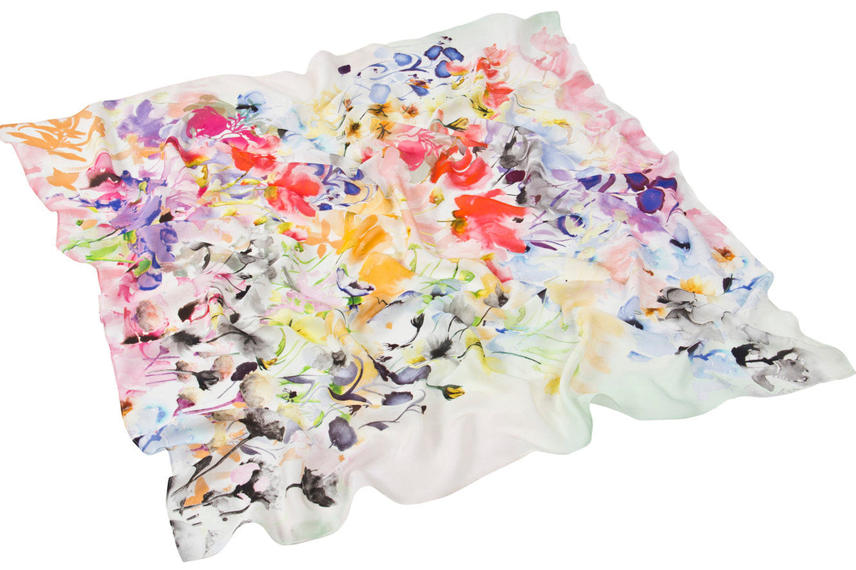 White Floral Silk Scarf