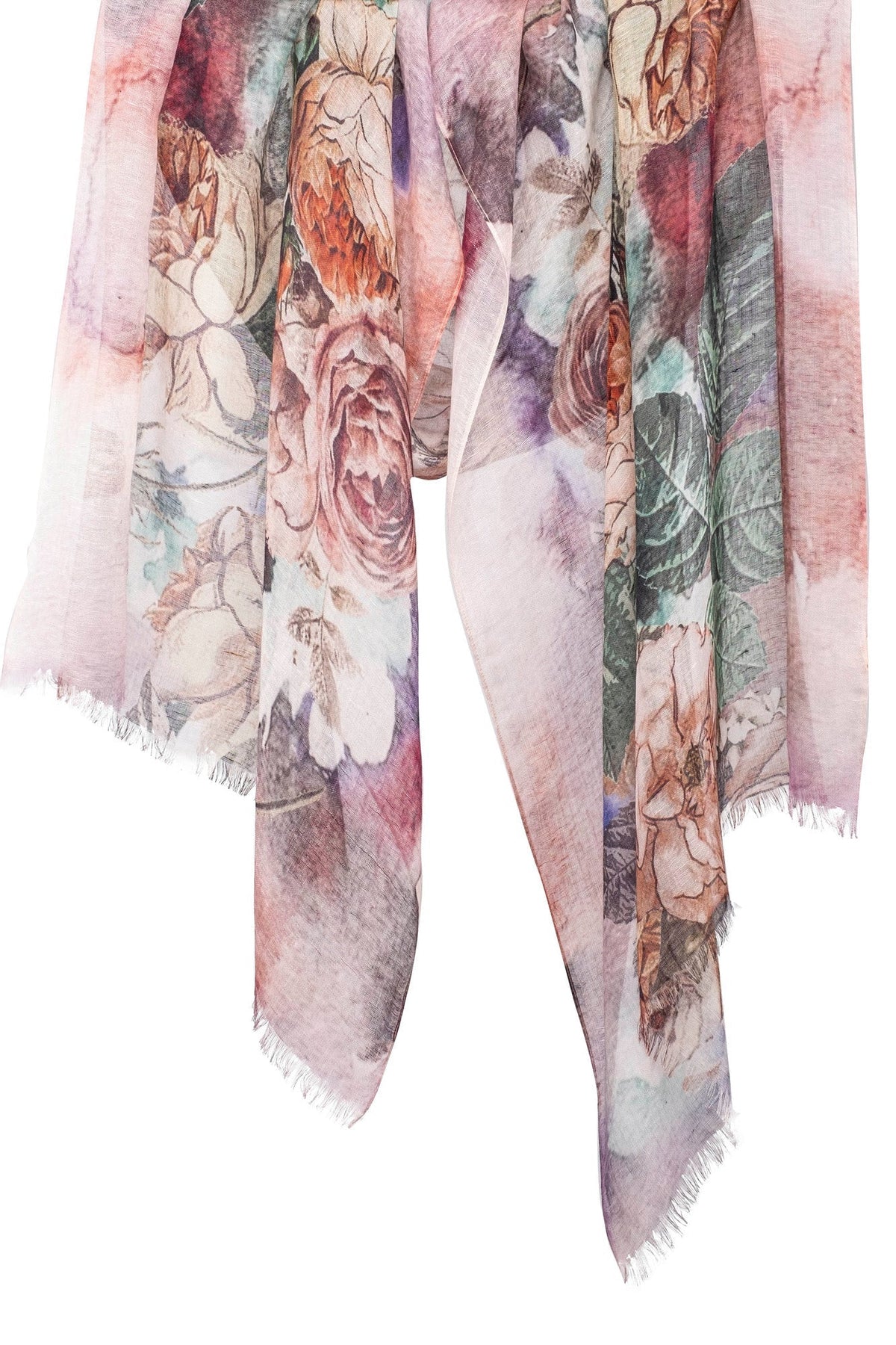 Watercolour Botanical Silk Linen Cashmere Scarf