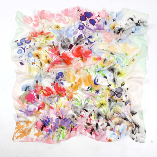 White Floral Silk Scarf